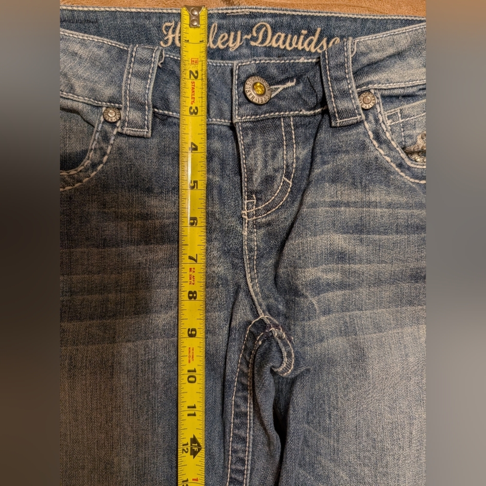 Authentic Harley-Davidson® Stylish Blue Jeans with Embellished Rhinestone Size 4 - Picture 10 of 16